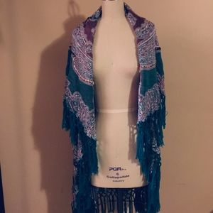Raj Shawl Cape with Knotted Fringe Trim